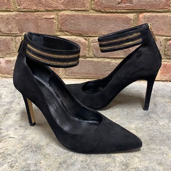 Banana Republic Black Suede Gayle Zip Ankle Heels Size 9 - Picture 3 of 14